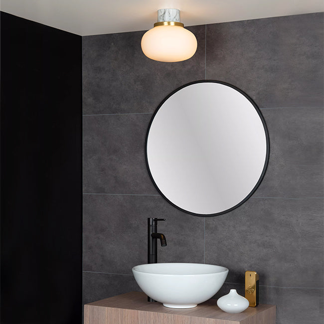 Plafón mármol blanco vidrio opal Ø23x20 cm IP44 E27 LUPL0122