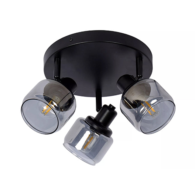 Plafón metal vidrio negro humo Ø38x14 cm 3 luces E14 - LUPL0092