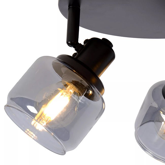 Plafón metal vidrio negro humo Ø38x14 cm 3 luces E14 - LUPL0092