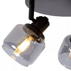 Plafón metal vidrio negro humo Ø38x14 cm 3 luces E14 - LUPL0092