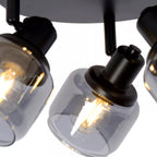 Plafón metal vidrio negro humo Ø38x14 cm 3 luces E14 - LUPL0092
