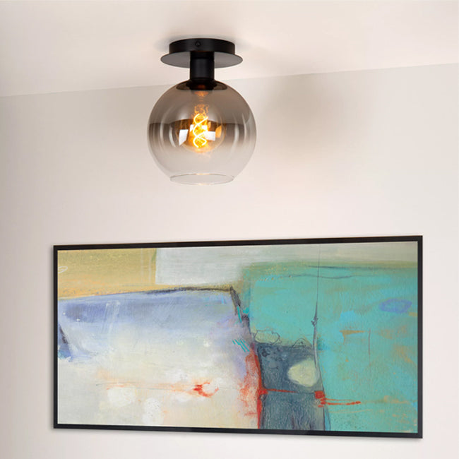 Plafón metal vidrio negro humo Ø20x24,5 cm E27 - LUPL0095