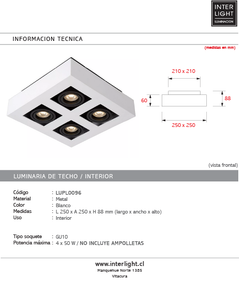 Plafón metal blanco25x25 cm 4 luces GU10 - LUPL0096