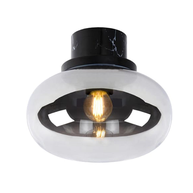 Plafón imitacìon mármol negro vidrio humo Ø23x20 cm IP44 E27 - LUPL0120