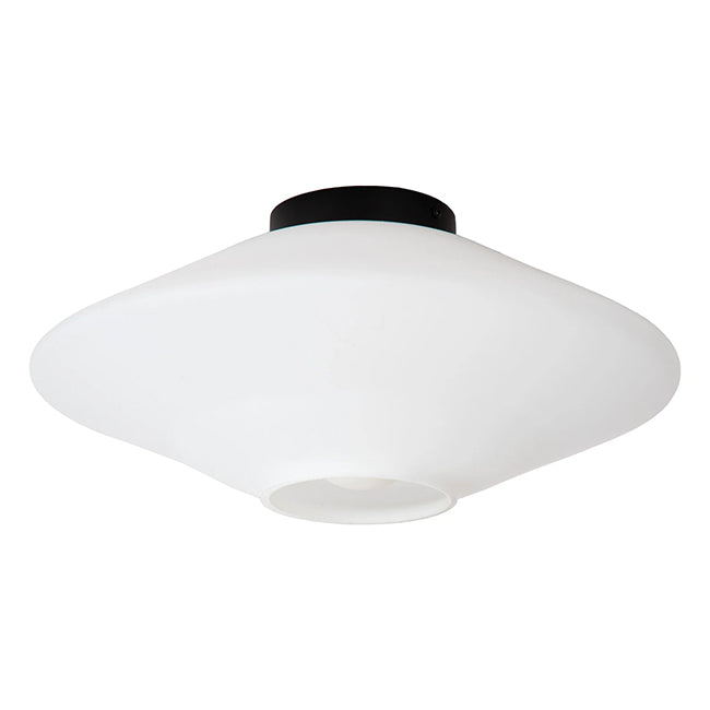 Plafón metal negro mas vidrio opal E27 - LUPL0124