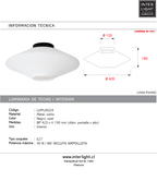 Plafón metal negro mas vidrio opal E27 - LUPL0124