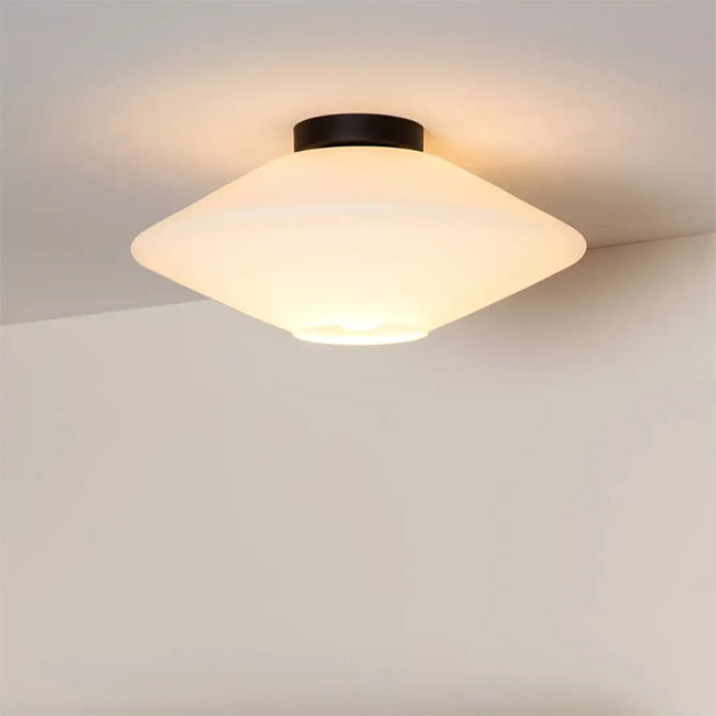 Plafón metal negro mas vidrio opal E27 - LUPL0124