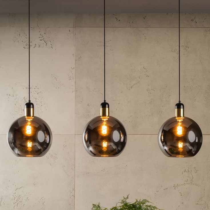Lámpara colgante metal negro dorado vdrio humo Ø 40 cm E27 - LULC0216