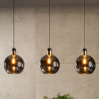 Lámpara colgante metal negro dorado vdrio humo Ø 40 cm E27 - LULC0216