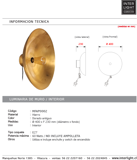 Apliqué hierro óxido antiguo Ø40 cm E27 - MFAP0002