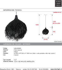 Lámpara colgante fibra natural Ø40 cm E27 - MFLC0003