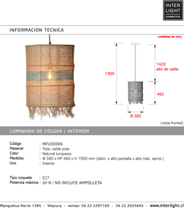 Lámpara colgante yute natural Ø38x46 cm E27 - MFLC0006