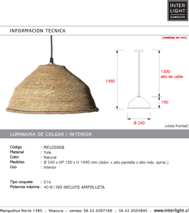 Lámpara colgante yute natural Ø34 cm E14 - MFLC0008