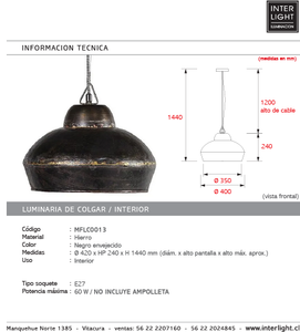 Lámpara colgante metal negro Ø40 cm E27 - MFLC0013