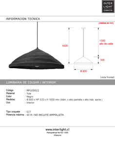 Lámpara colgante yute negro Ø80x30 cm E27 - MFLC0022