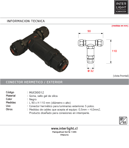 Conector hermético para luminarias exteriores IP68 - MUCO0012