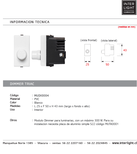 Dimmer triac blanco 300W