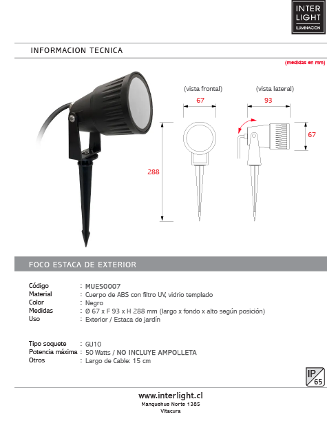 Estaca jardín vidrio templado negro IP65 Ø6.7x28.8 cm GU10 - MUES0007