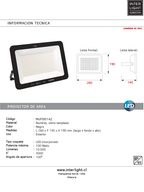 Proyector de área aluminio vidrio negro exterior IP65  26x19 cm  LED 100W - MUFO0142