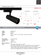 Foco riel metal negro Ø 6x19,6 cm LED 15W 3000K-4000K-6000K- MUFO0143
