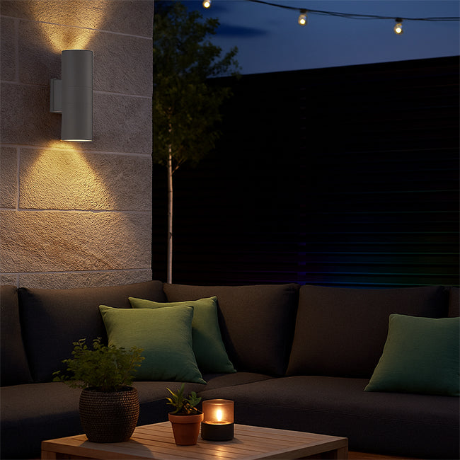 Foco metal gris exterior / bidireccional  IP 54 Ø 9x26 cm 2 luces E27 - MUFO0059