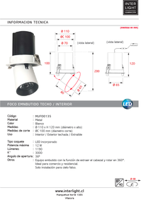 Foco embutido extraible aluminio blanco 11 cm 12W LED - MUFO0135