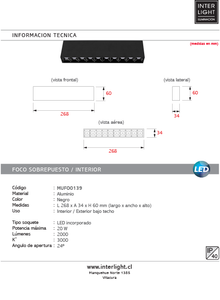 Foco sobrepuesto negro LED 20W 26,8cm 3000K IP40 - MUFO0139