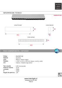 Foco sobrepuesto blanco interior negro LED 30W 40,2cm 3000K IP40 - MUFO0140