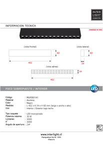 Foco sobrepuesto negro LED 30W 40,2 cm 3000K IP40 - MUFO0141