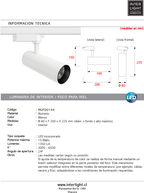 Foco riel metal blanco Ø 5,5x19,6 cm LED 15W- 3000K-4000K-6000K - MUFO0144