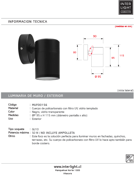 Foco de muro exterior negro GU10 IP65 - MUFO0156