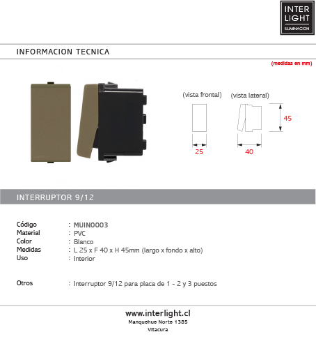 Interruptor piedra 16A 250V- MUIN0003