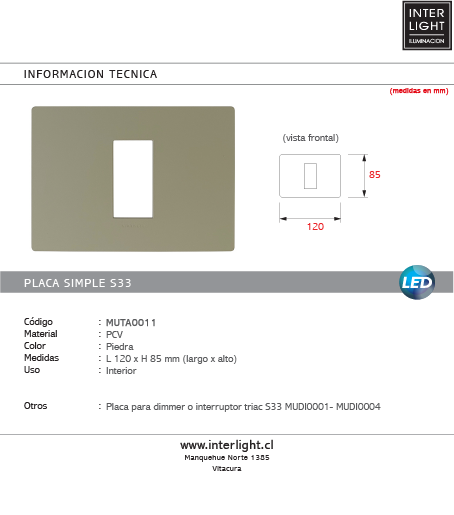 Placa 1 puesto piedra con soporte - MUTA0011