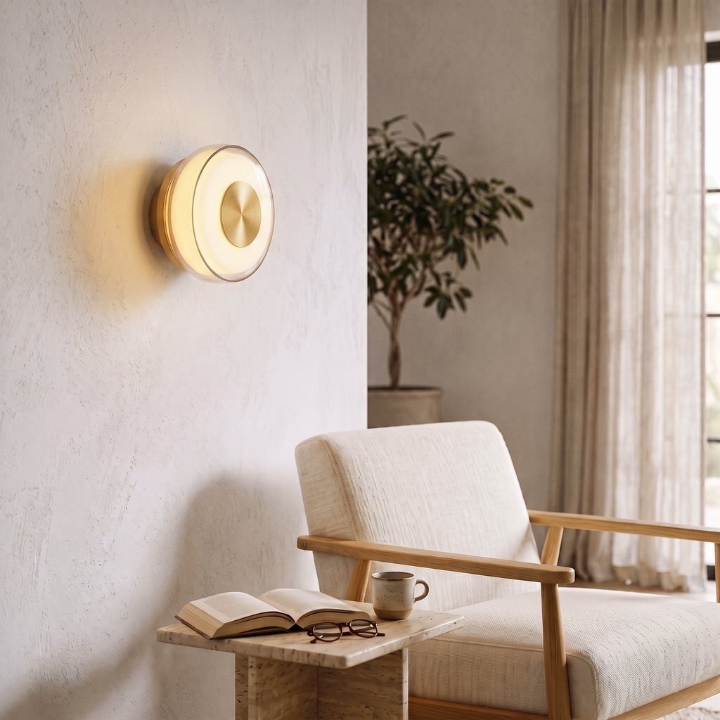 Apliqué vidrio exterior champán, vidrio interior opal 16 cm 6W - ONAP0078