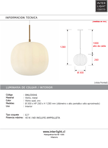 Lámpara colgante vidrio opal metal oro Ø30cm E27 - ONLC0046