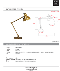 Lámpara de sobremesa dirigible metal dorada E14 - ONLS0028