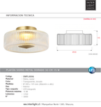 Plafón vidrio metal dorado 30cm 15 W 3000k - ONPL0006