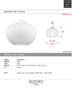 Repuesto de vidrio opal para lámpara modelo 34CM ONLC0060 - ONLC00061