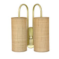 Aplique rafia natural metal dorado 23x11x30 cm 2 luces E14 - OPAP0017