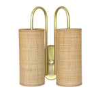 Aplique rafia natural metal dorado 23x11x30 cm 2 luces E14 - OPAP0017