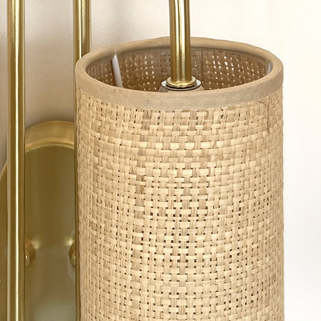 Aplique rafia natural metal dorado 23x11x30 cm 2 luces E14 - OPAP0017