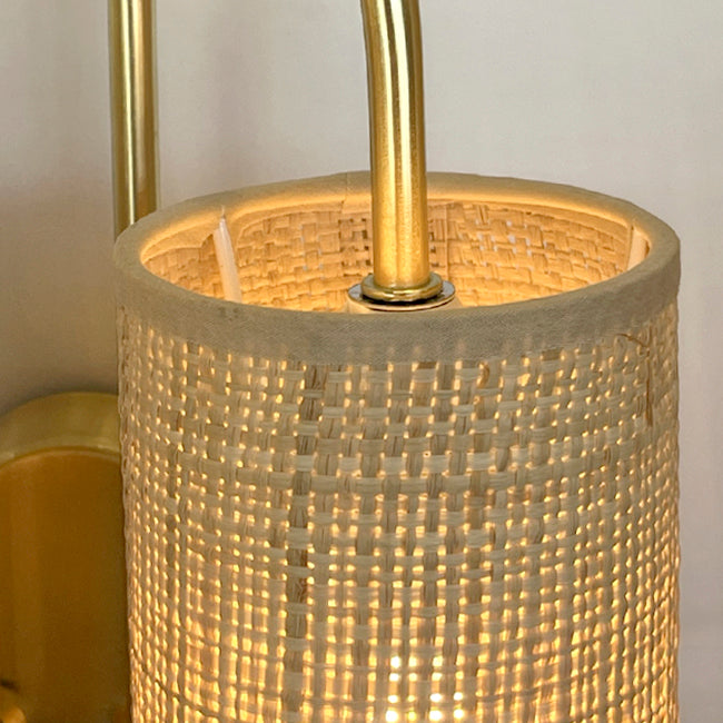 Aplique rafia natural metal dorado 23x11x30 cm 2 luces E14 - OPAP0017