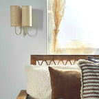 Aplique rafia natural metal dorado 23x11x30 cm 2 luces E14 - OPAP0017