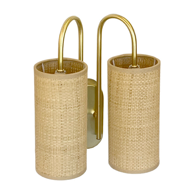 Aplique rafia natural metal dorado 23x11x30 cm 2 luces E14 - OPAP0017