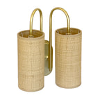 Aplique rafia natural metal dorado 23x11x30 cm 2 luces E14 - OPAP0017