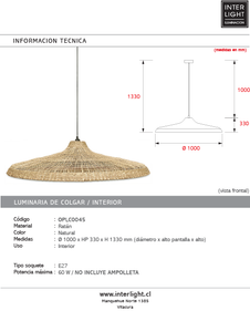 Lámpara colgante ratán natural Ø100 cm E27 - OPLC0045
