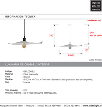 Cargar imagen en el visor de la galería, Lámpara colgante fibra prensada blanco Ø60x7cm E27 - OPLC0052
