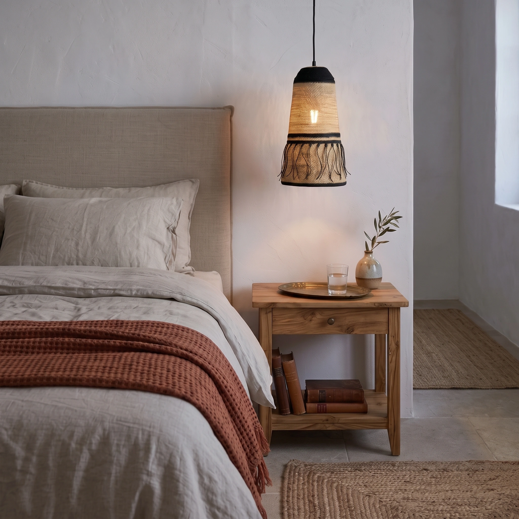 Lámpara colgante textil negro natural Ø22x40cm E27 - OPLC0086
