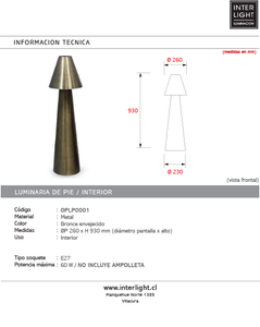 Lámpara de pie metal  bronce envejecido Ø26x93 cm E27 - OPLP0001