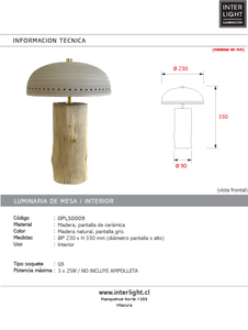 Lámpara sobremesa madera cerámica  Ø23X33 cm G9 - OPLS0009